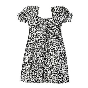 Who What Wear Black and White Floral Puff Sleeve Midi Dress